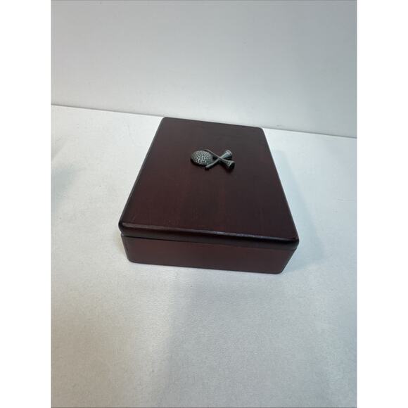 VTG Wood Box Set of 2 Golfer themed Playing Card Decks Sealed Pewter Ball On Lid - Picture 4 of 10